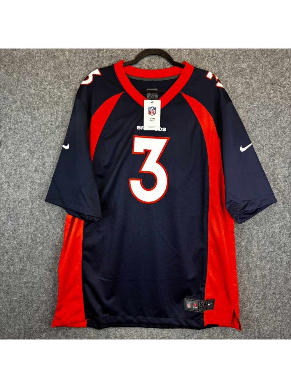 Nike Denver Broncos Mens XXL Russell Wilson 3 Jersey Navy On-Field Loose Fit